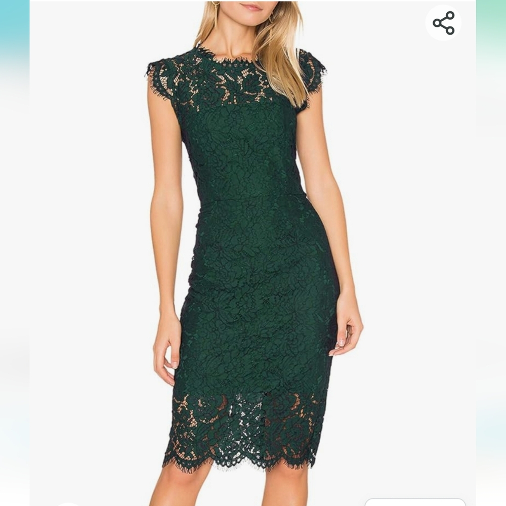 NWT Lace Cocktail Formal Party Midi Dress Dark Green Size Small